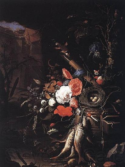 Abraham Mignon Still-Life with Fishes and Bird Nest Norge oil painting art